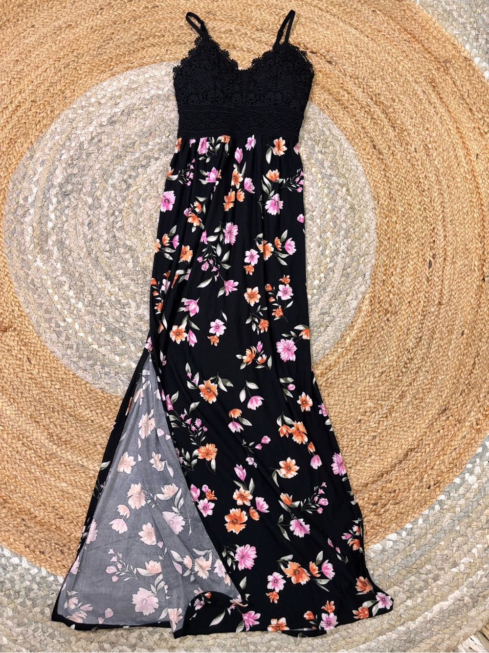 No Boundaries Black Floral Lace Bralette with Pink Accents